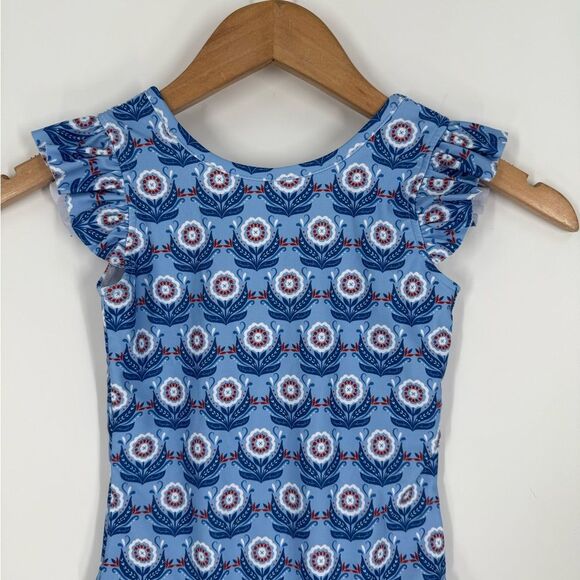 Grace & James Kids Frances One Piece Ruffle Trim Swimsuit in Blue | Size 6 - Picture 5 of 9